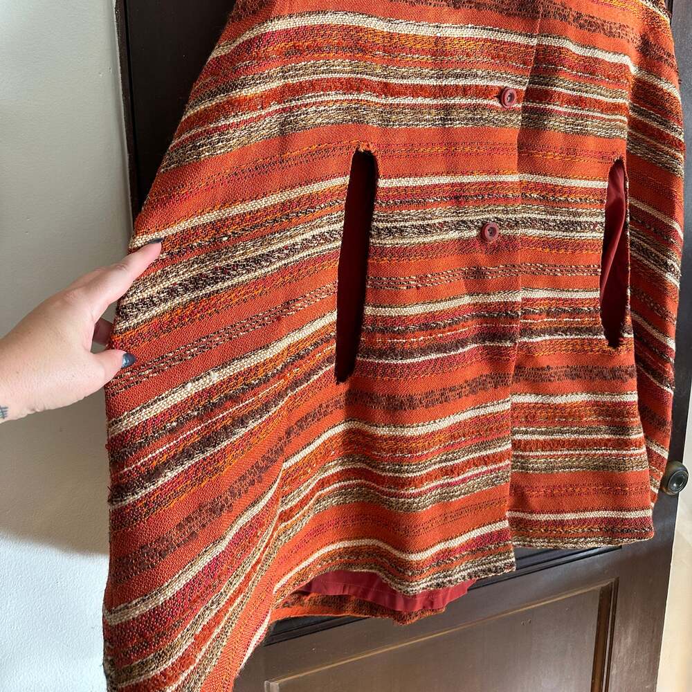 70s Vintage AROLA | Orange Finnish Wool Woven Cape Retro, Boho | One Size - Picture 4 of 11